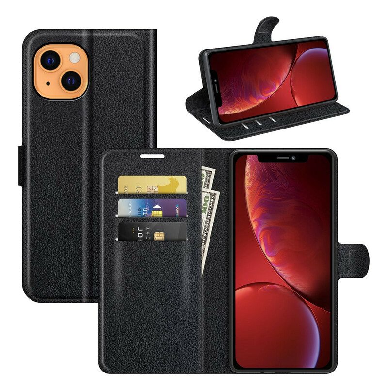 Flip Case Für iPhone 13 Mini Klassischer Litschi-ledereffekt