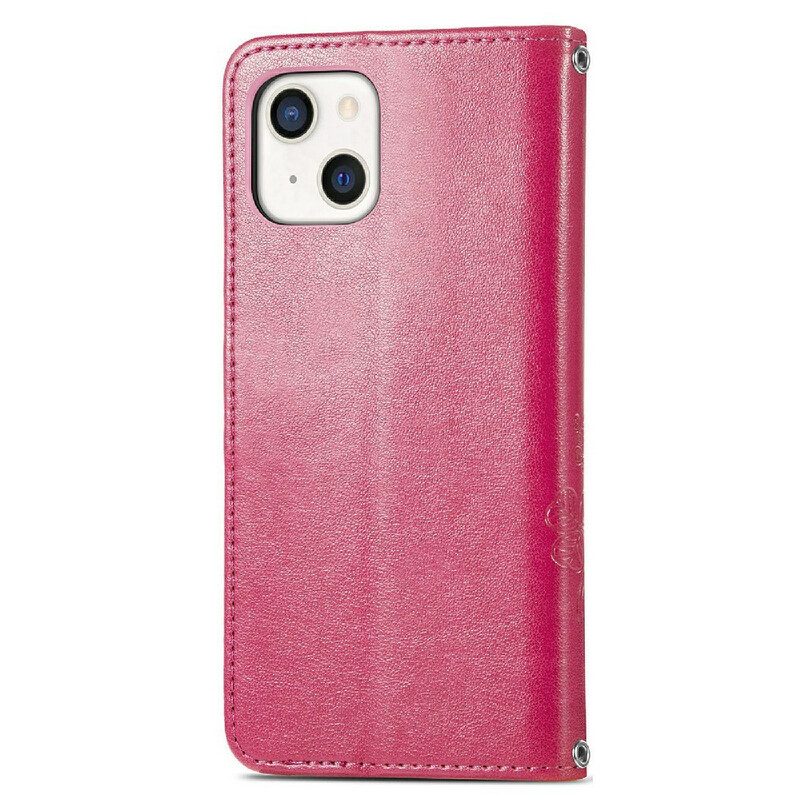 Flip Case Für iPhone 13 Mini Mit Kordel Schmetterlings- Und Blumenarmband