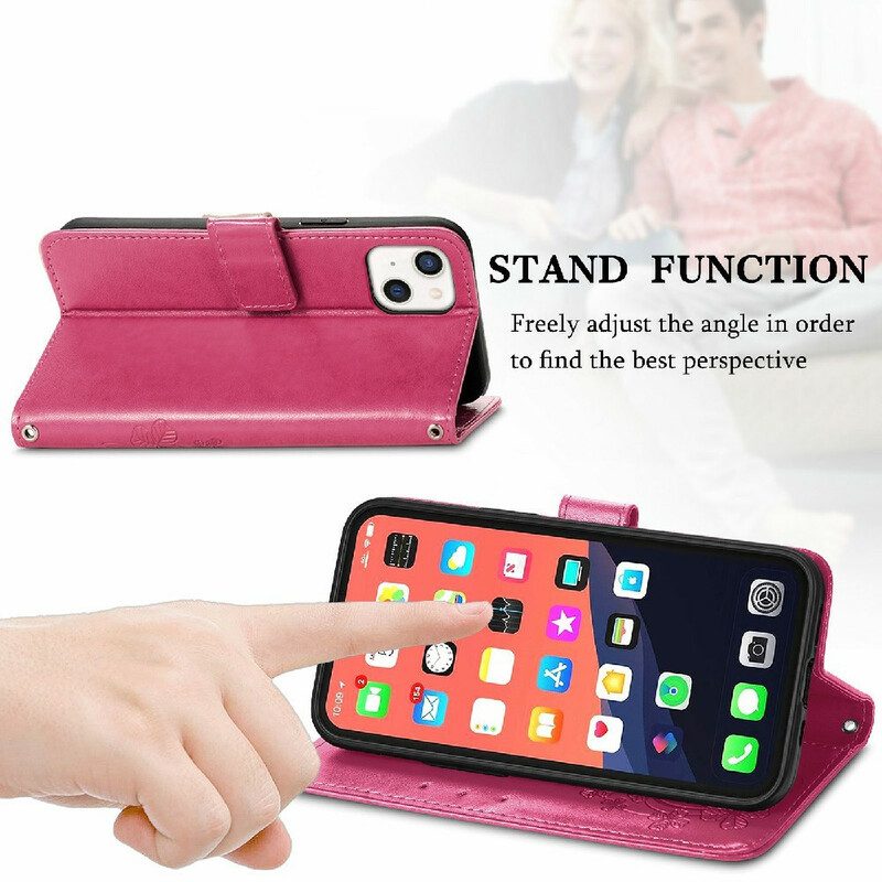 Flip Case Für iPhone 13 Mini Mit Kordel Schmetterlings- Und Blumenarmband