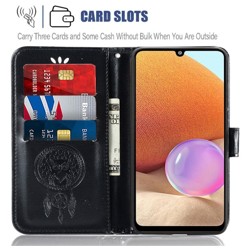 Flip Case Für Samsung Galaxy A33 5G Mit Kordel Eulen-traumfänger Mit Riemen
