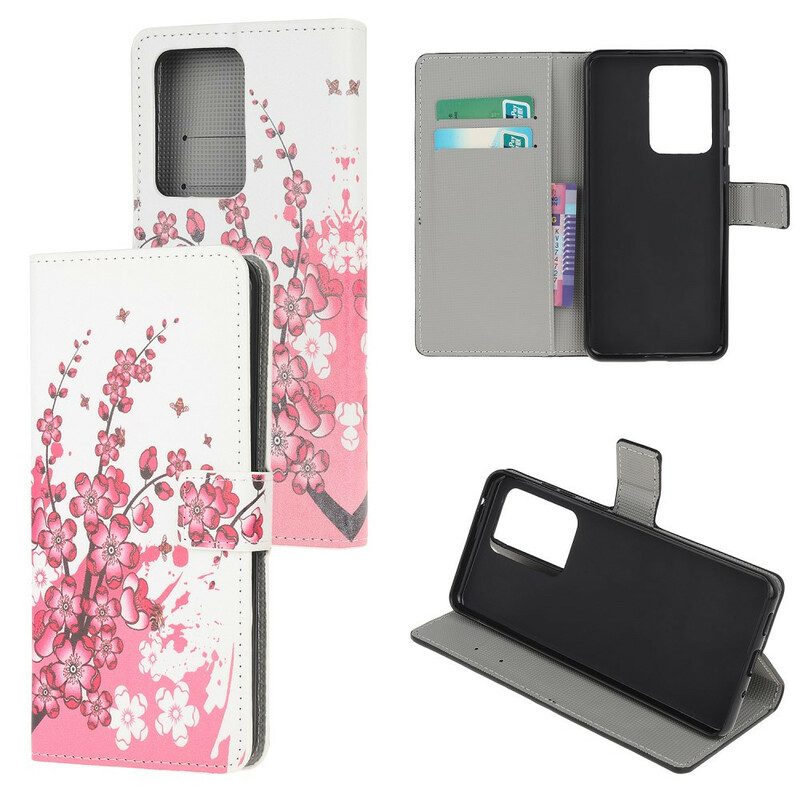Lederhüllen Für Samsung Galaxy S20 Ultra Tropische Blumen
