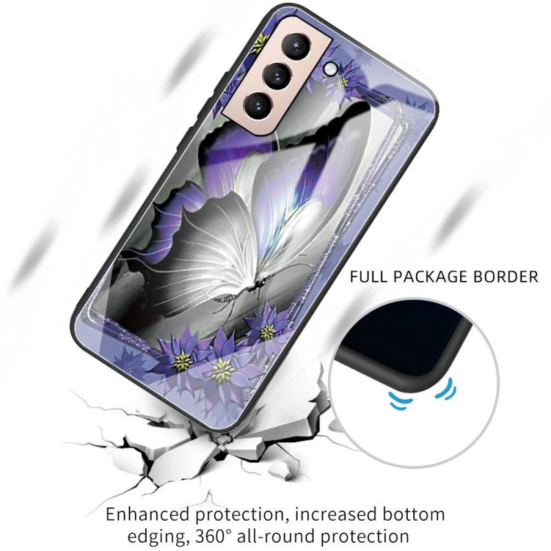 Hülle Für Samsung Galaxy S22 5G Lila Schmetterlings-hartglas