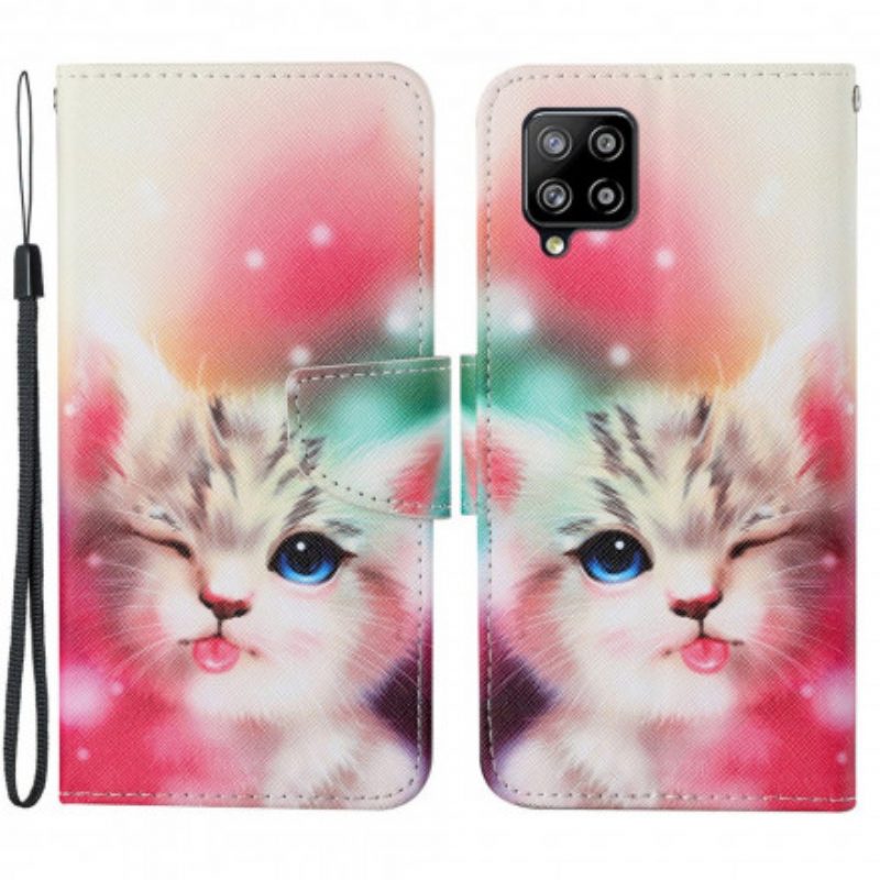 Flip Case Für Samsung Galaxy A22 Süße Katze Mit Schlüsselband