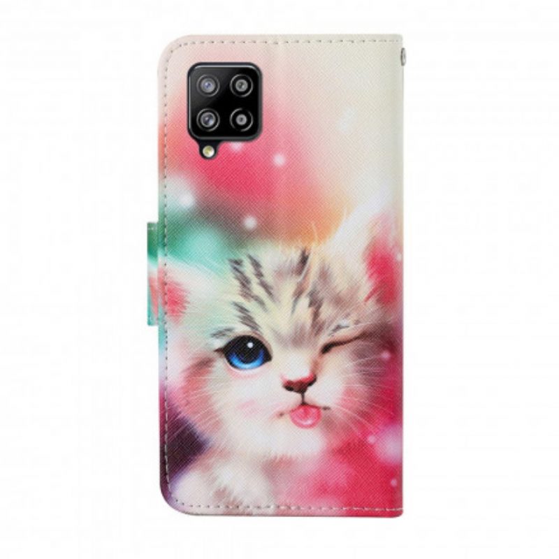 Flip Case Für Samsung Galaxy A22 Süße Katze Mit Schlüsselband