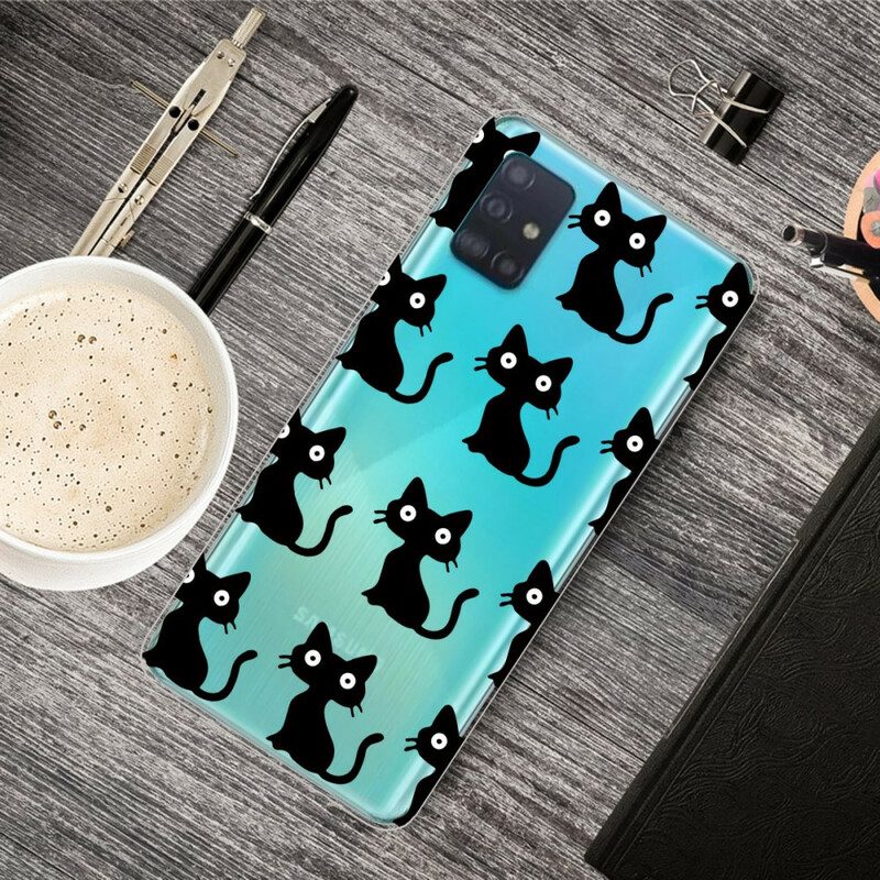 Hülle Für Samsung Galaxy A71 Mehrere Schwarze Katzen