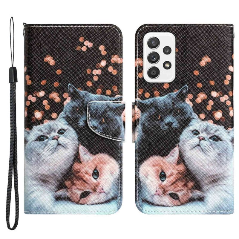 Flip Case Für Samsung Galaxy A53 5G Mit Kordel Nur Tanga-katzen