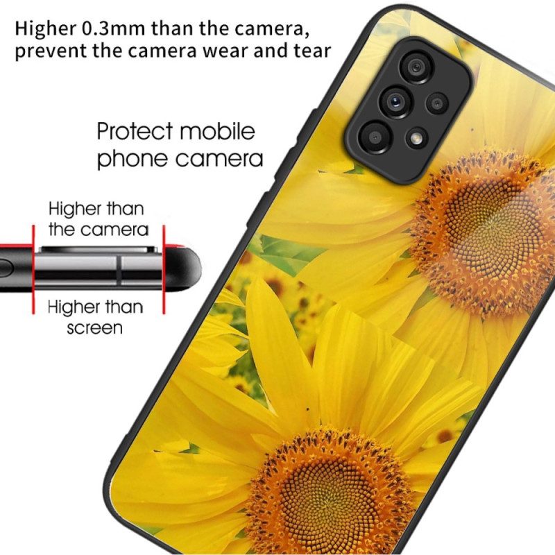 Handyhülle Für Samsung Galaxy A53 5G Sonnenblumen-gehärtetes Glas