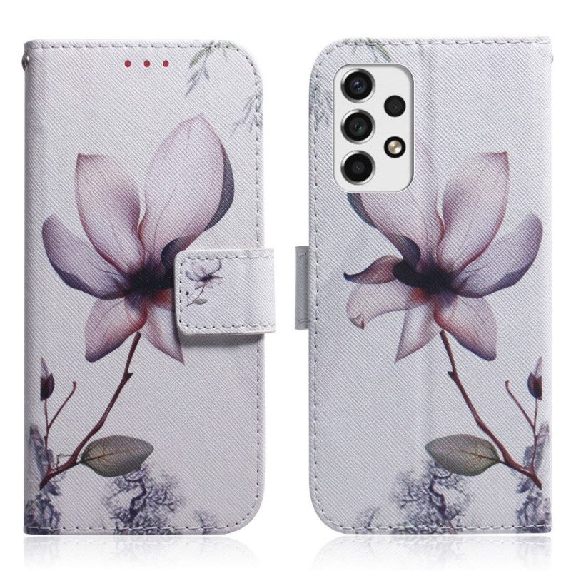Lederhüllen Für Samsung Galaxy A53 5G Blume Staubiges Rosa