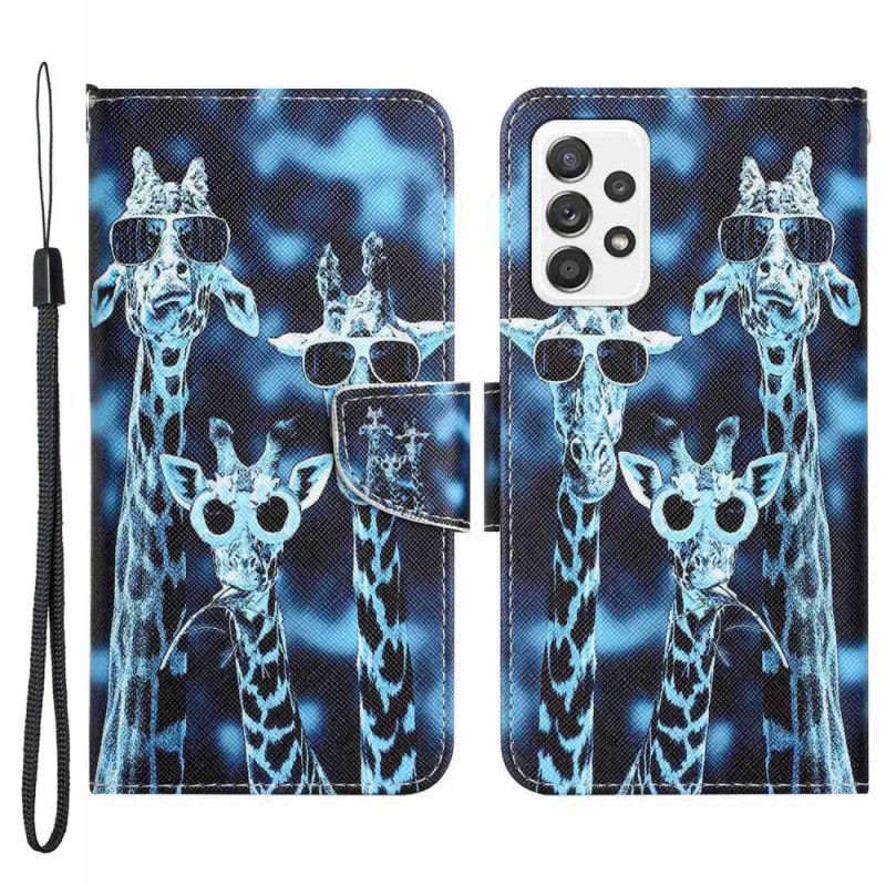 Lederhüllen Für Samsung Galaxy A53 5G Mit Kordel Inkognito-giraffen Im Schlüsselband