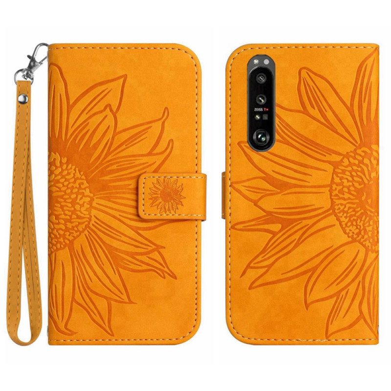 Flip Case Für Sony Xperia 1 IV Mit Kordel Riemchen-sonnenblume