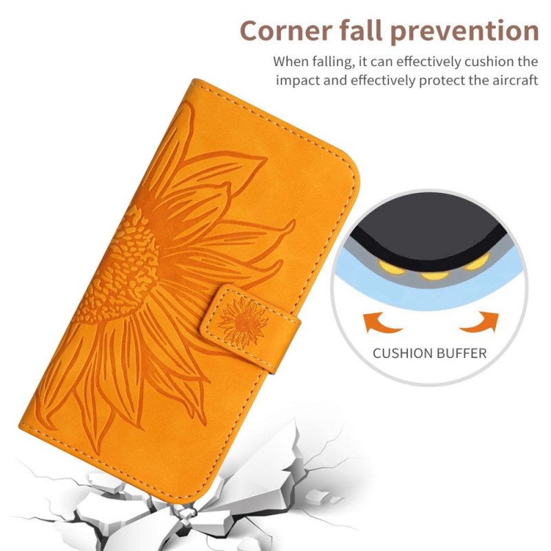 Flip Case Für Sony Xperia 1 IV Mit Kordel Riemchen-sonnenblume