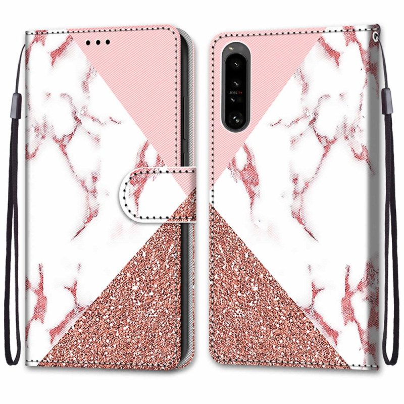 Lederhüllen Für Sony Xperia 1 IV Dreieck Aus Marmor Und Glitzer