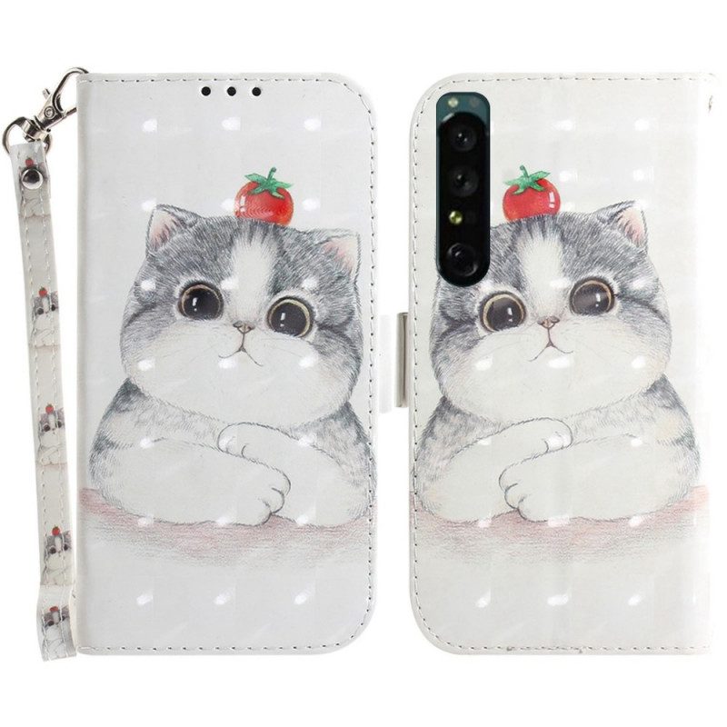 Lederhüllen Für Sony Xperia 1 IV Mit Kordel Katze Und Tomate Mit Riemen