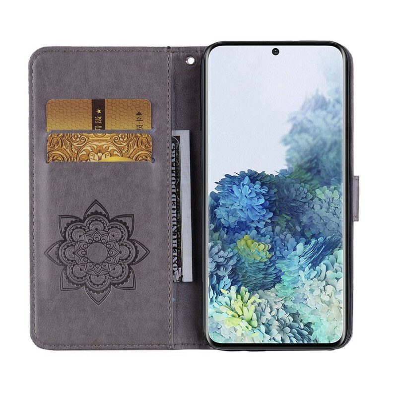 Lederhüllen Für Samsung Galaxy S21 FE Eulen-mandala Und Schlüsselband