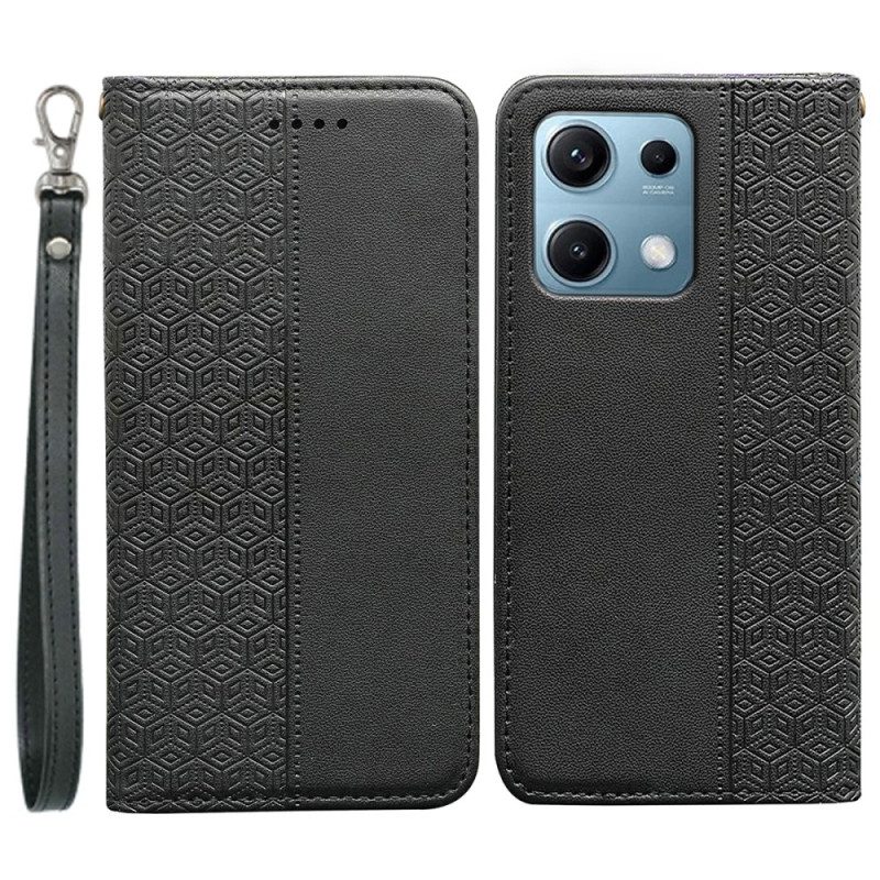 Flip Case Xiaomi Redmi Note 14s Handyhülle Kariertes Muster Mit Riemen