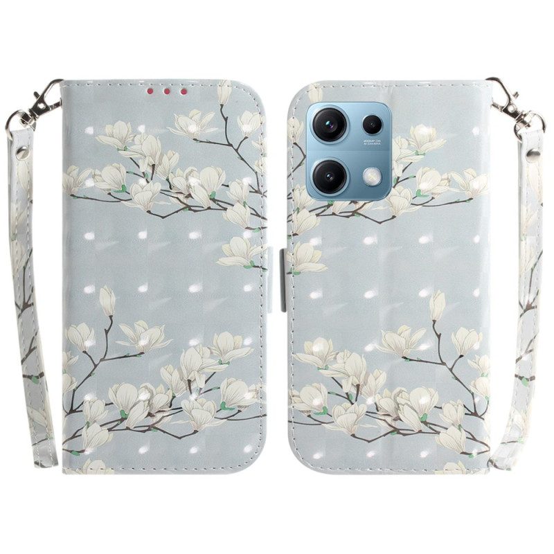 Lederhüllen Für Xiaomi Redmi Note 14s Magnolien Mit Umhängeband