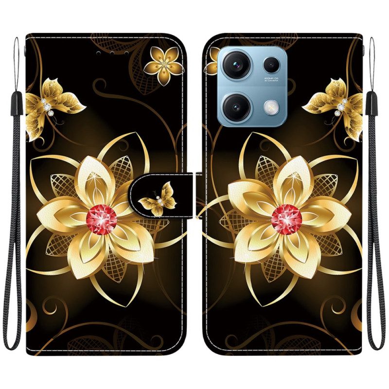 Lederhüllen Xiaomi Redmi Note 14s Goldenes Blumenmuster