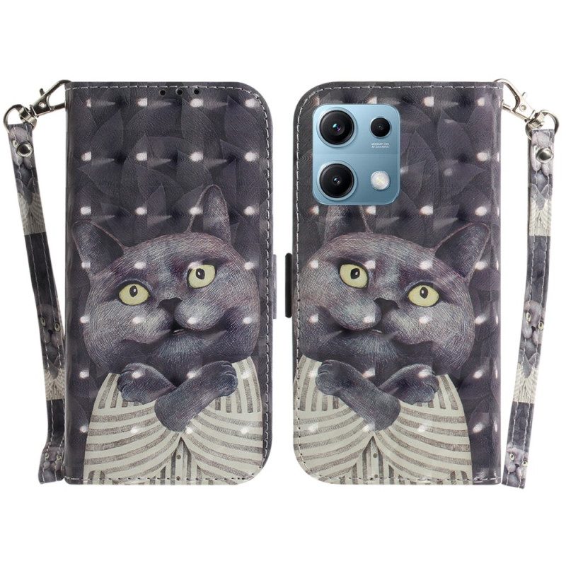 Lederhüllen Xiaomi Redmi Note 14s Graues Katzen-lanyard