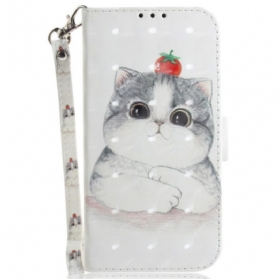 Lederhüllen Xiaomi Redmi Note 14s Katze Und Erdbeer-lanyard