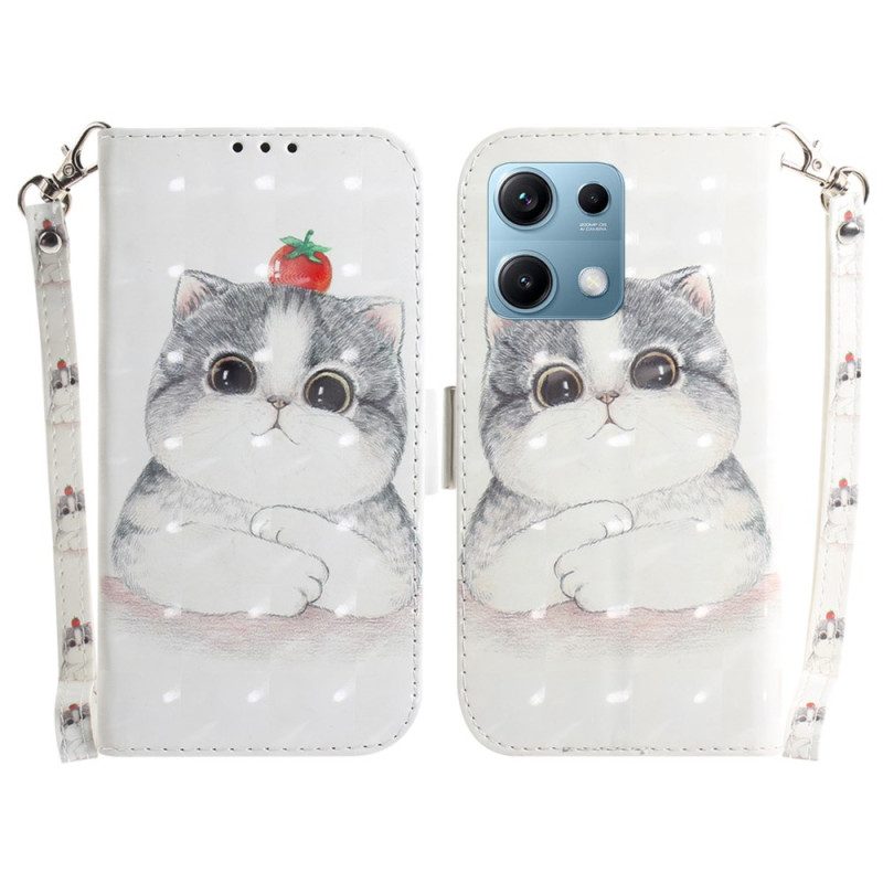 Lederhüllen Xiaomi Redmi Note 14s Katze Und Erdbeer-lanyard