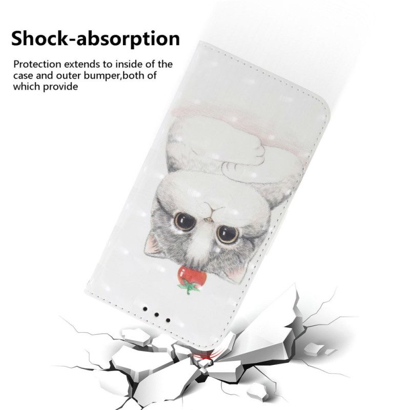 Lederhüllen Xiaomi Redmi Note 14s Katze Und Erdbeer-lanyard