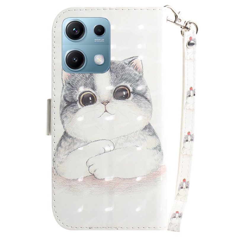 Lederhüllen Xiaomi Redmi Note 14s Katze Und Erdbeer-lanyard