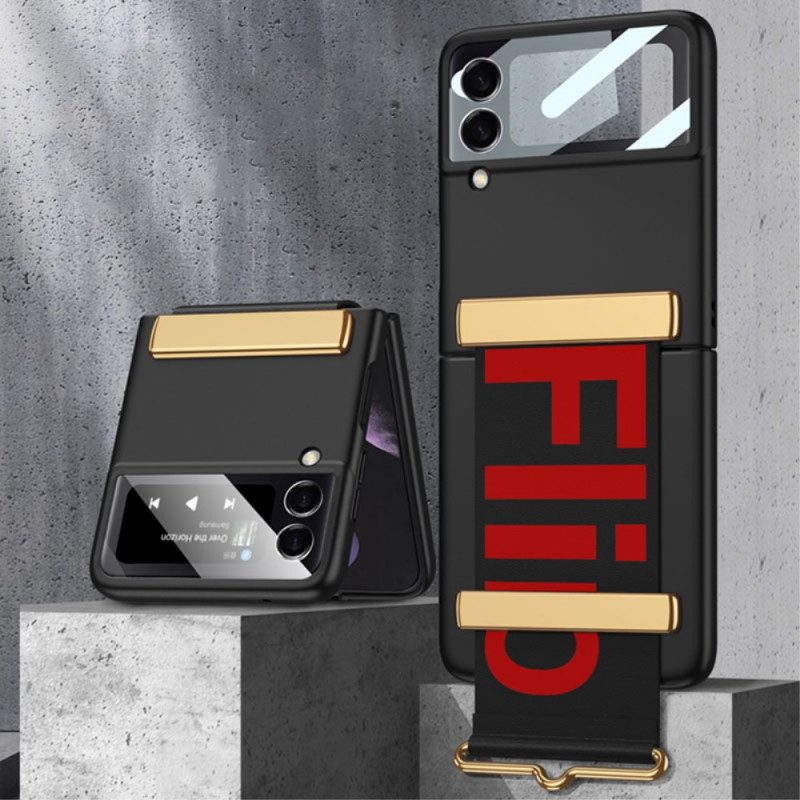 Handyhülle Für Samsung Galaxy Z Flip 3 5G Flip Case Gehärtetes Glas Und Armband Mit Den Buchstaben Gkk
