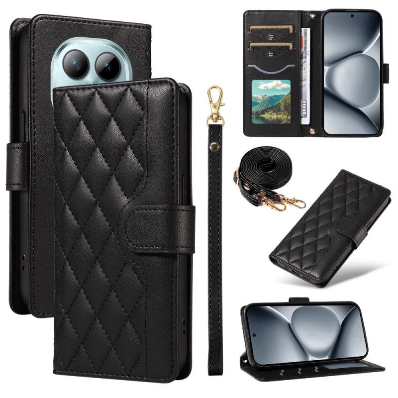 Lederhüllen Für Xiaomi Redmi Note 15 Pro Plus 5g Gesteppt Mit Riemen Und Schultergurt