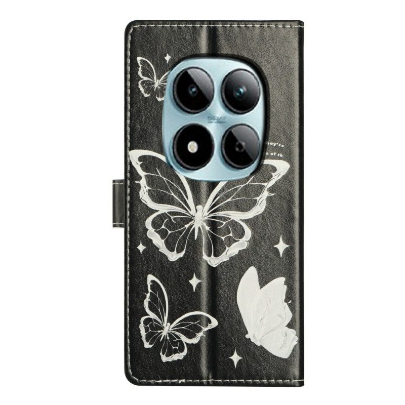 Lederhüllen Für Xiaomi Redmi Note 15 Pro Plus 5g Schwarz-weiße Schmetterlinge