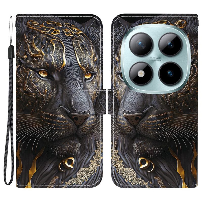 Lederhüllen Für Xiaomi Redmi Note 15 Pro Plus 5g Schwarzer Und Goldener Löwe