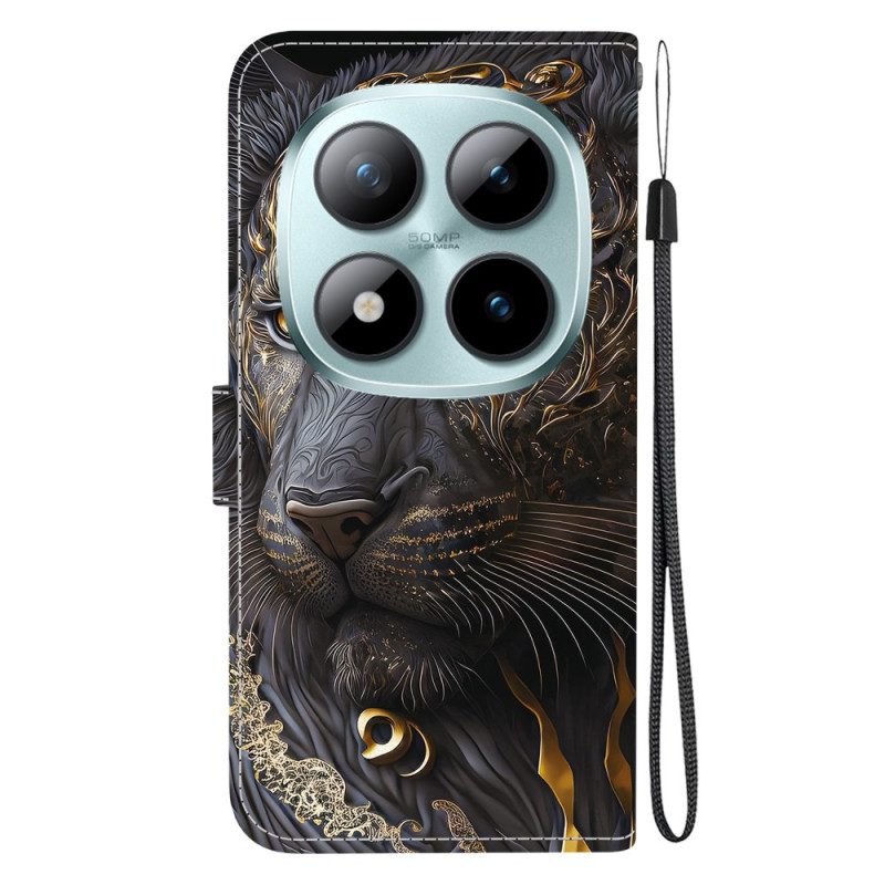 Lederhüllen Für Xiaomi Redmi Note 15 Pro Plus 5g Schwarzer Und Goldener Löwe