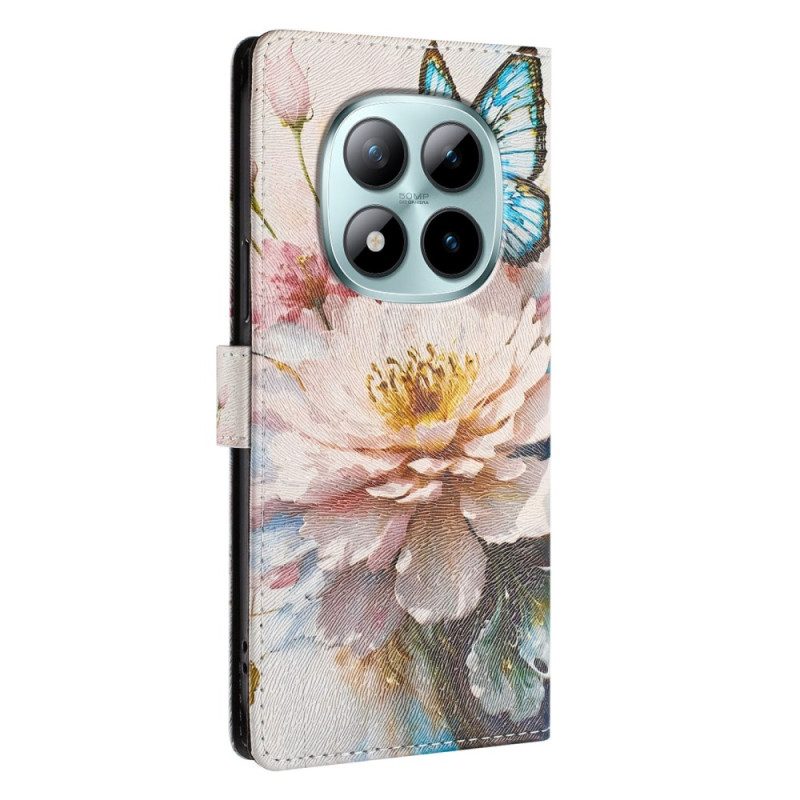Lederhüllen Xiaomi Redmi Note 15 Pro Plus 5g Blaue Blume Und Schmetterling