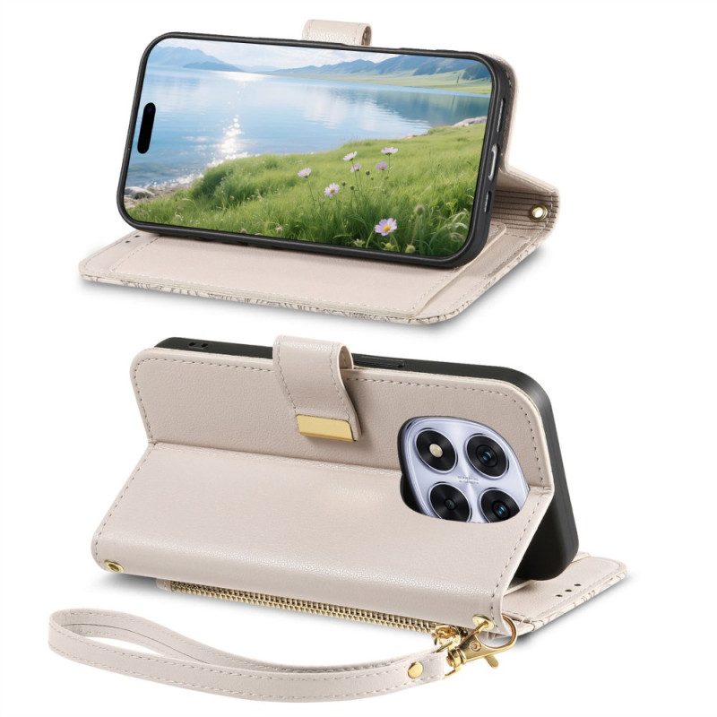 Lederhüllen Xiaomi Redmi Note 15 Pro Plus 5g Blumenmuster Und Reißverschlusstasche