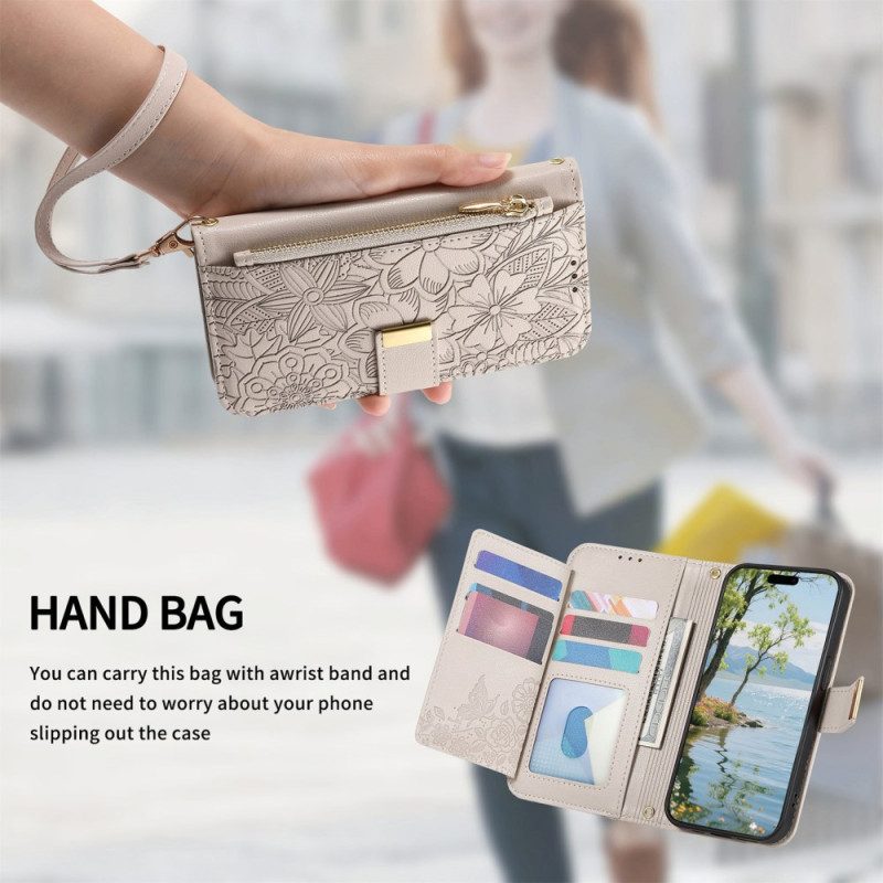 Lederhüllen Xiaomi Redmi Note 15 Pro Plus 5g Blumenmuster Und Reißverschlusstasche