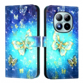 Lederhüllen Xiaomi Redmi Note 15 Pro Plus 5g Goldene Schmetterlinge