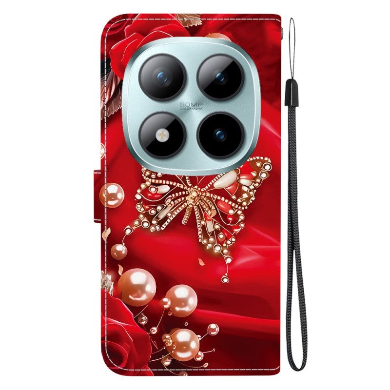 Lederhüllen Xiaomi Redmi Note 15 Pro Plus 5g Handyhülle Roter Perlenfalter