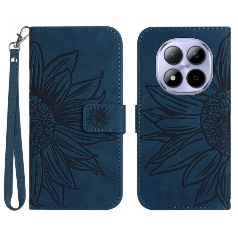 Lederhüllen Xiaomi Redmi Note 15 Pro Plus 5g Handyhülle Sonnenblumenmuster Mit Riemen