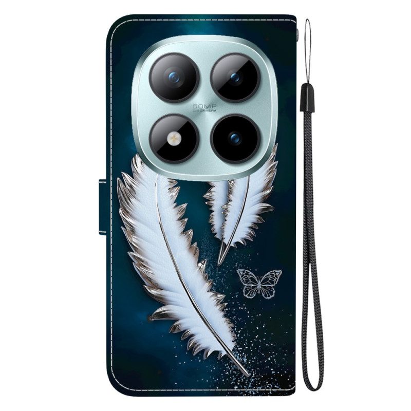 Lederhüllen Xiaomi Redmi Note 15 Pro Plus 5g Handyhülle Weiße Federn