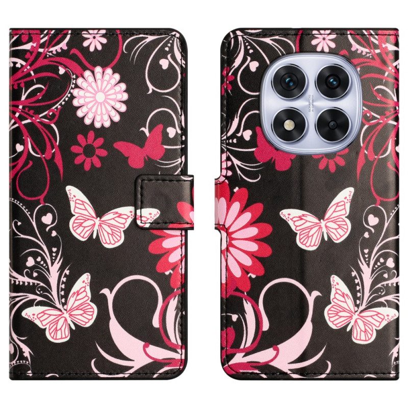 Lederhüllen Xiaomi Redmi Note 15 Pro Plus 5g Schmetterlinge Auf Schwarzem Hintergrund