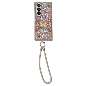 Hülle Samsung Galaxy Z Fold 7 Handyhülle Strass-schmetterling Mit Trageschlaufe