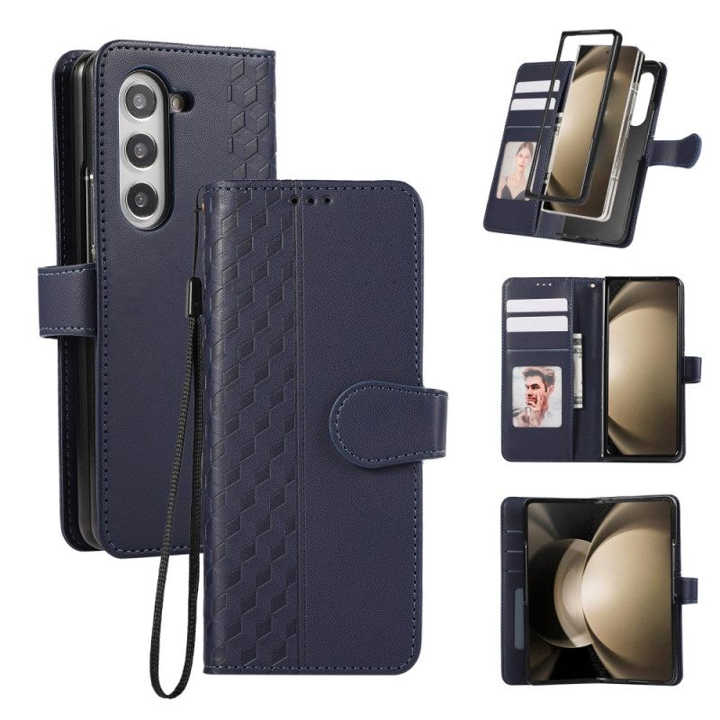 Lederhüllen Samsung Galaxy Z Fold 7 Geprägtes Muster Mit Trageriemen