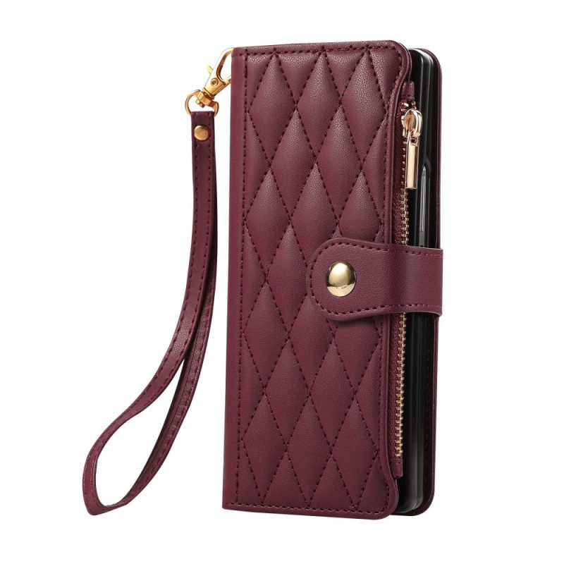 Lederhüllen Samsung Galaxy Z Fold 7 Handyhülle Gesteppt Mit Trageriemen