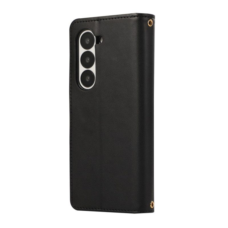 Lederhüllen Samsung Galaxy Z Fold 7 Handyhülle Gesteppt Mit Trageriemen