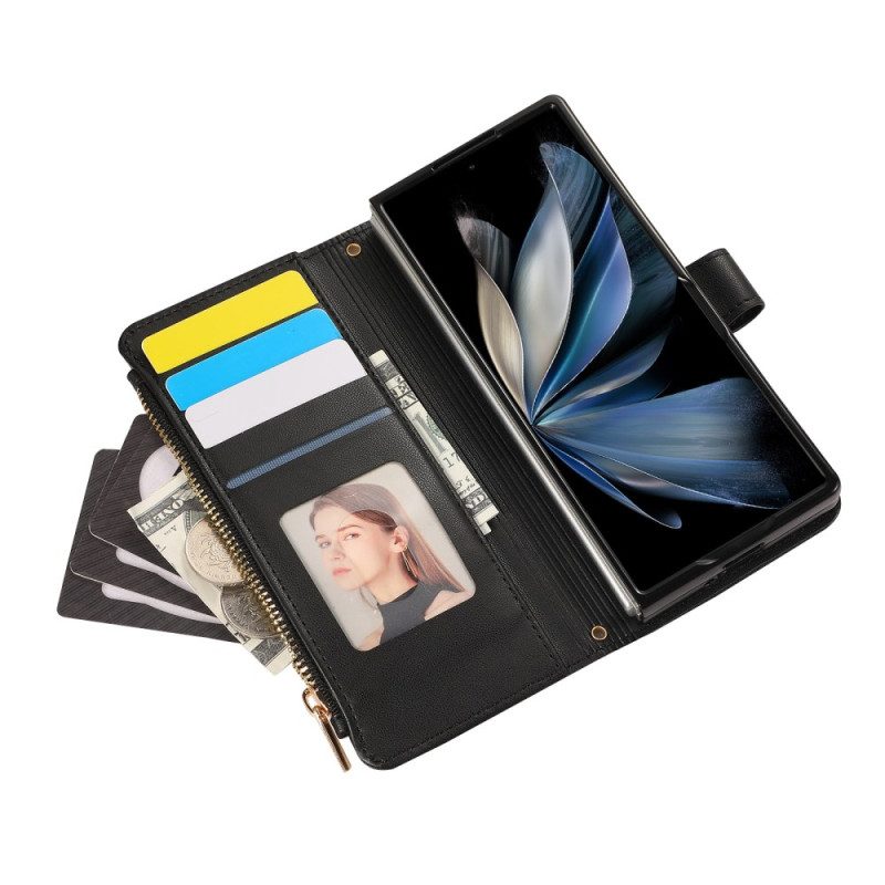 Lederhüllen Samsung Galaxy Z Fold 7 Handyhülle Gesteppt Mit Trageriemen