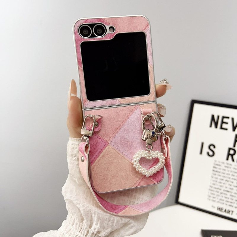 Hülle Für Samsung Galaxy Z Flip 7 Fe Rautenmuster Mit Tragegurt