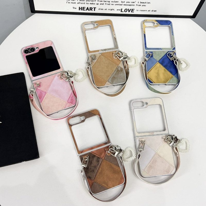 Hülle Für Samsung Galaxy Z Flip 7 Fe Rautenmuster Mit Tragegurt