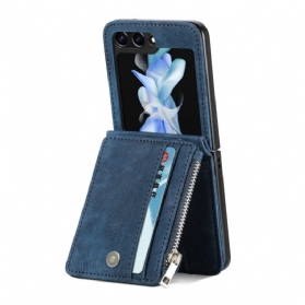 Hülle Samsung Galaxy Z Flip 7 Fe Handyhülle Retro-ständer Und Kartenhalter Mit Reißverschluss