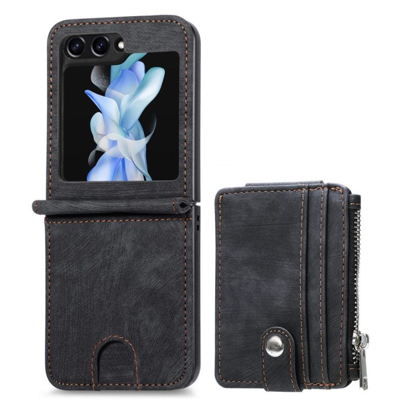 Hülle Samsung Galaxy Z Flip 7 Fe Handyhülle Retro-ständer Und Kartenhalter Mit Reißverschluss
