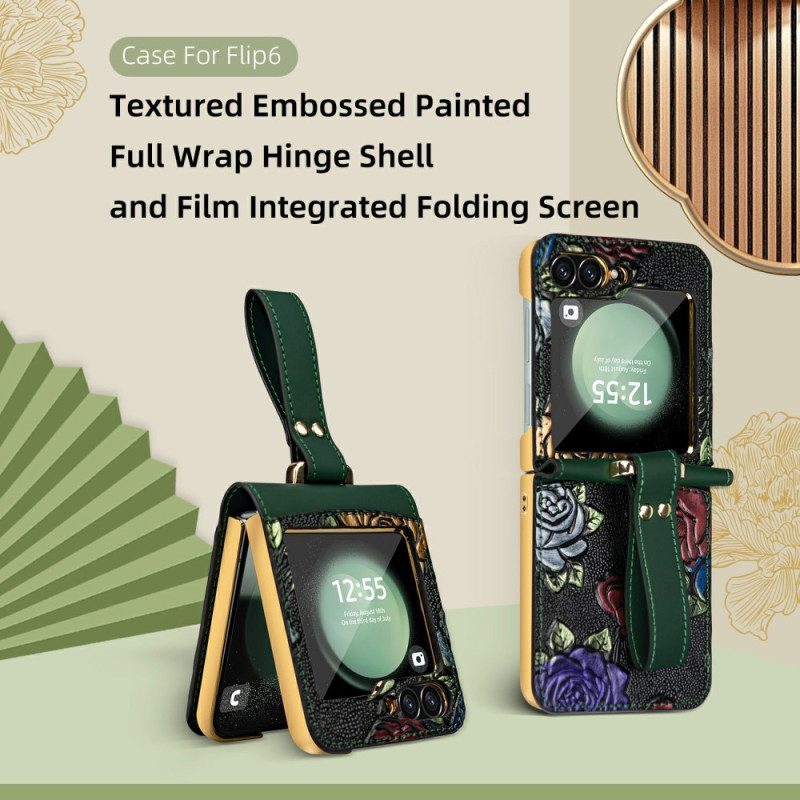 Hülle Samsung Galaxy Z Flip 7 Fe Handyhülle Umhängeriemen Mit Blumenmuster