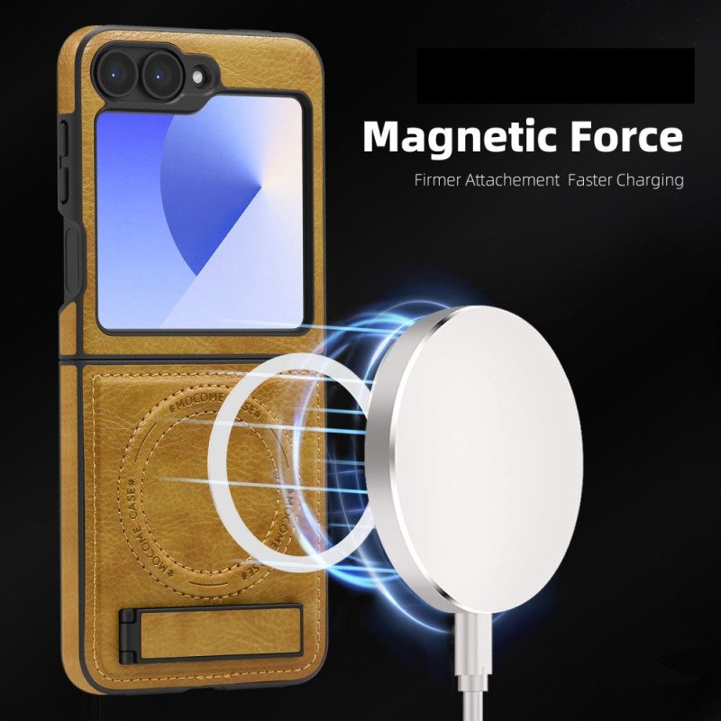 Hülle Samsung Galaxy Z Flip 7 Fe Magsafe-kompatibler Ständer In Lederoptik